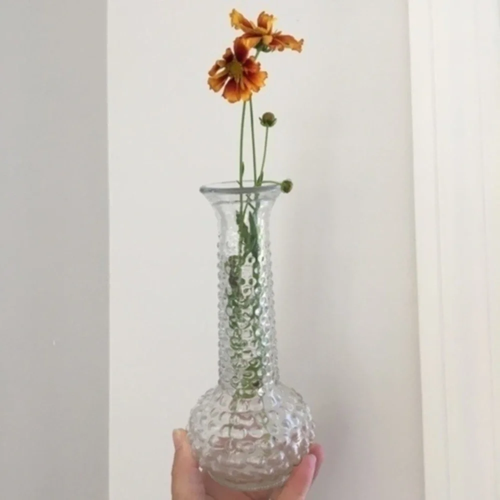 Vintage E.O. Brody Clear Glass Hobnail Vases Set of Two 7.75” H